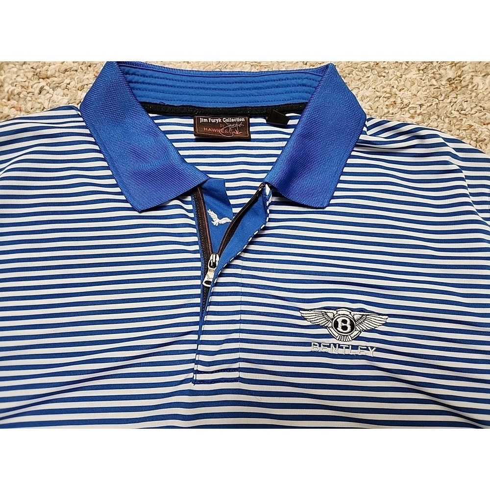 Jim Furyk Hawke & Co Bentley Blue White Striped 1/4 Zip Golf Polo Shirt Mens M